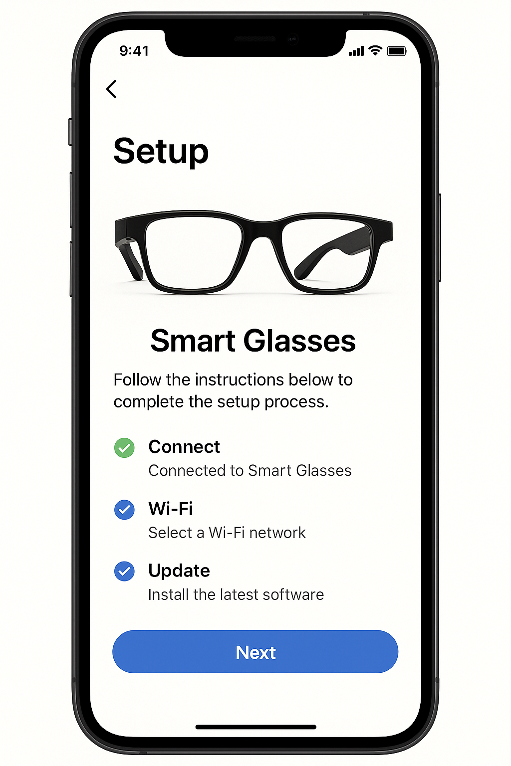 SeeForMe app showing settings and device connection