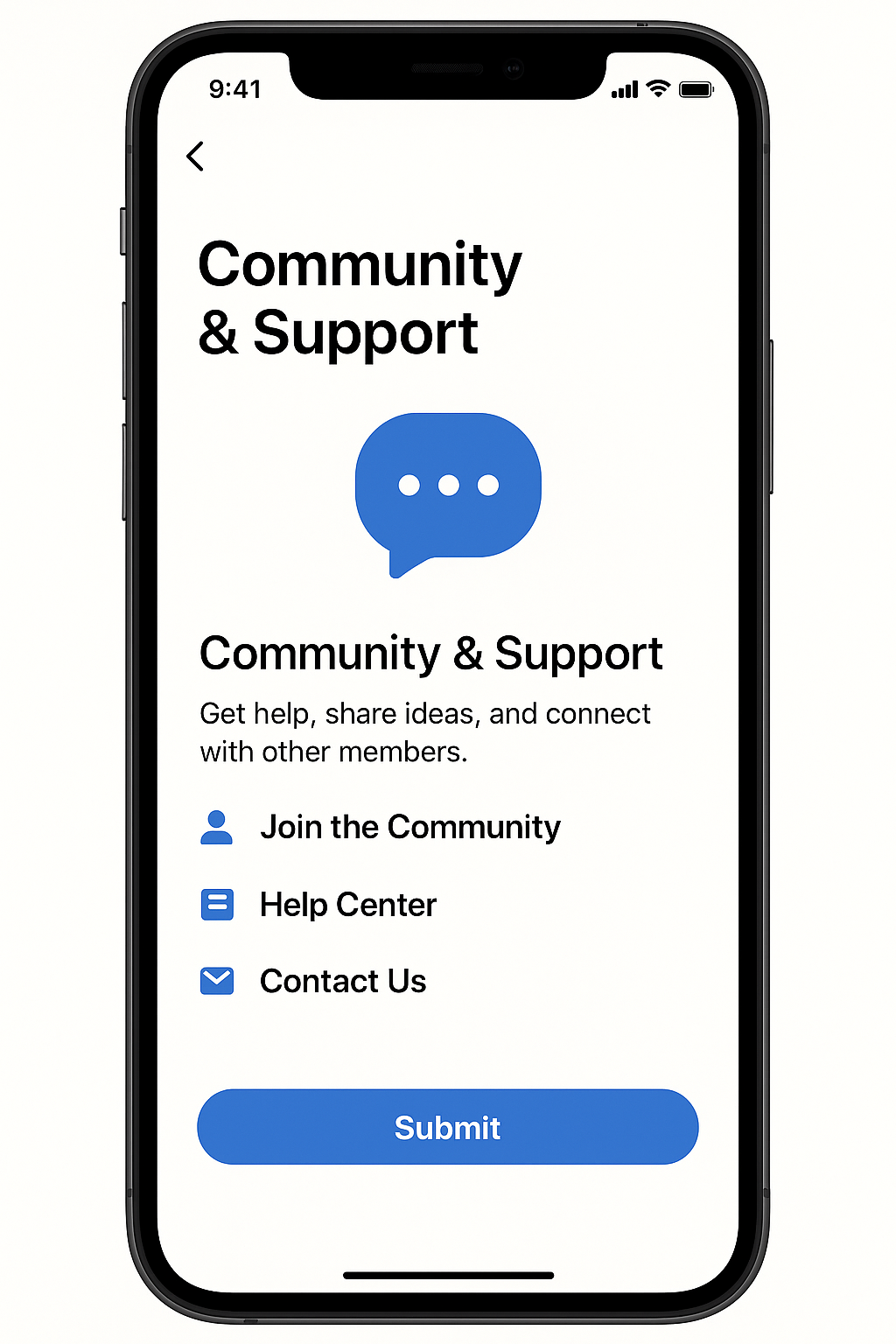 Mobile app community and support features